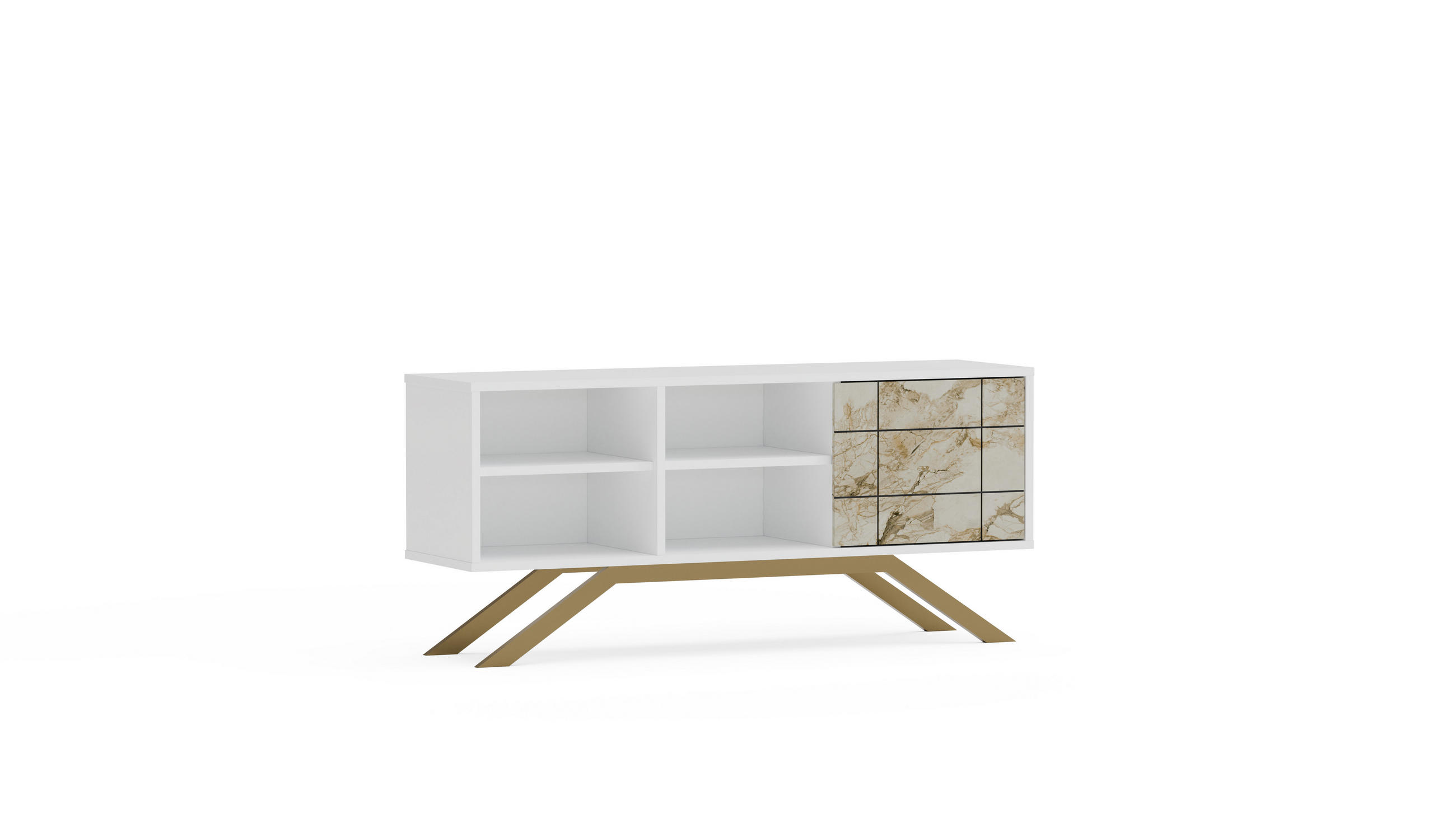 TV-ELEMENT North Weiß Marmor Decor Gold - Goldfarben/Weiß, Holzwerkstoff (130/58.6/38.6cm) - Decorotika