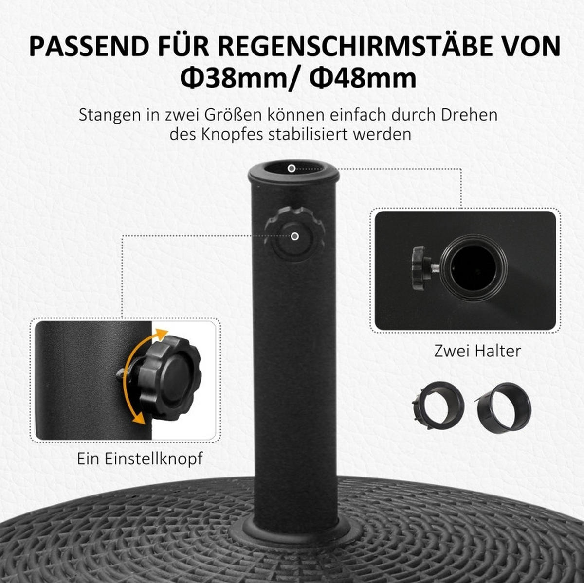 SONNENSCHIRMSTÄNDER 52/52/41 cm schwarz aus Metall mit Rollen - Schwarz, Metall (52/52cm) - OKWISH