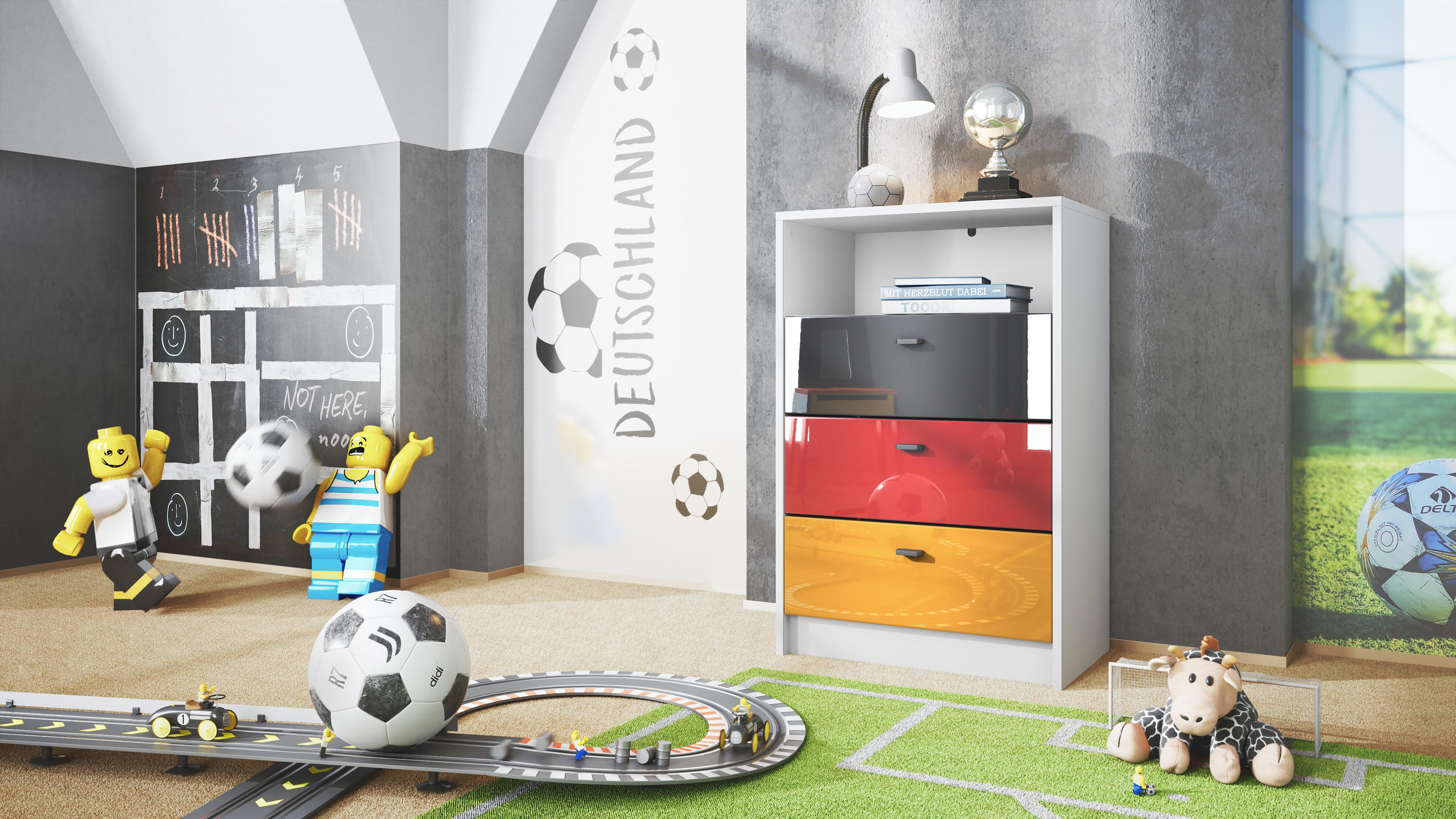 KOMMODE Pino Fronten Schwarz, Rot & Gold Hochglanz - Gelb, Holzwerkstoff (56/86/36cm) - Vladon