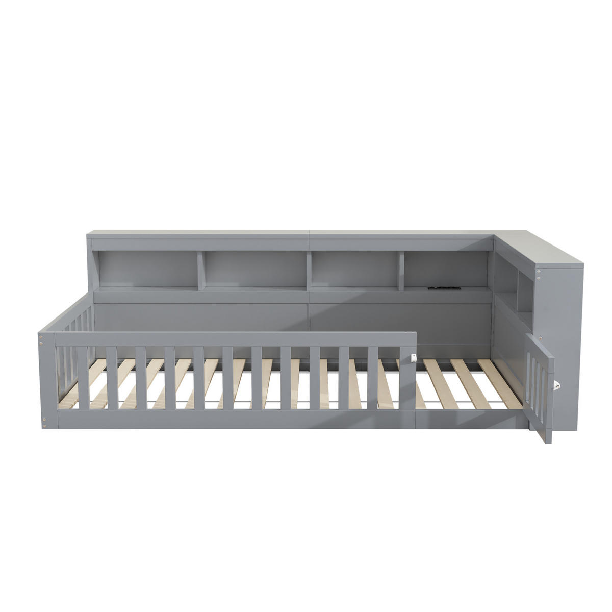 DAYBETT aus Spanplatte und MDF 90x200 cm Grau mit Stauraum, Steckdosen und USB-Anschlüssen - Grau, Holzwerkstoff (90/200cm) - IVMEU