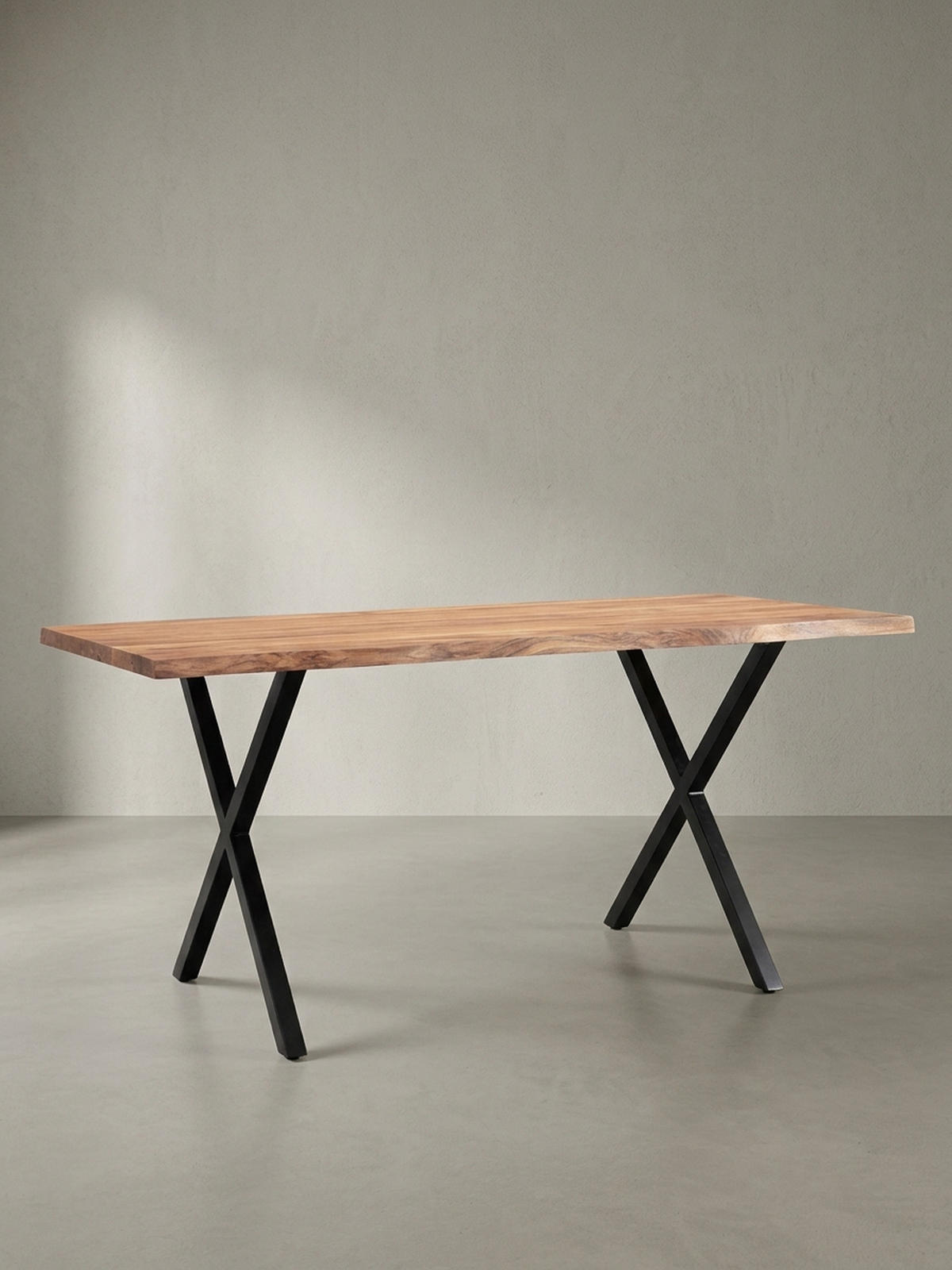 ESSTISCH Massivholz Metall X-Gestell Baumkante Industrial KRETA, Goldbraun-Schwarz 200x100x76 cm - Schwarz/Braun, Holz/Metall (100/200/76cm) - KADIMA DESIGN