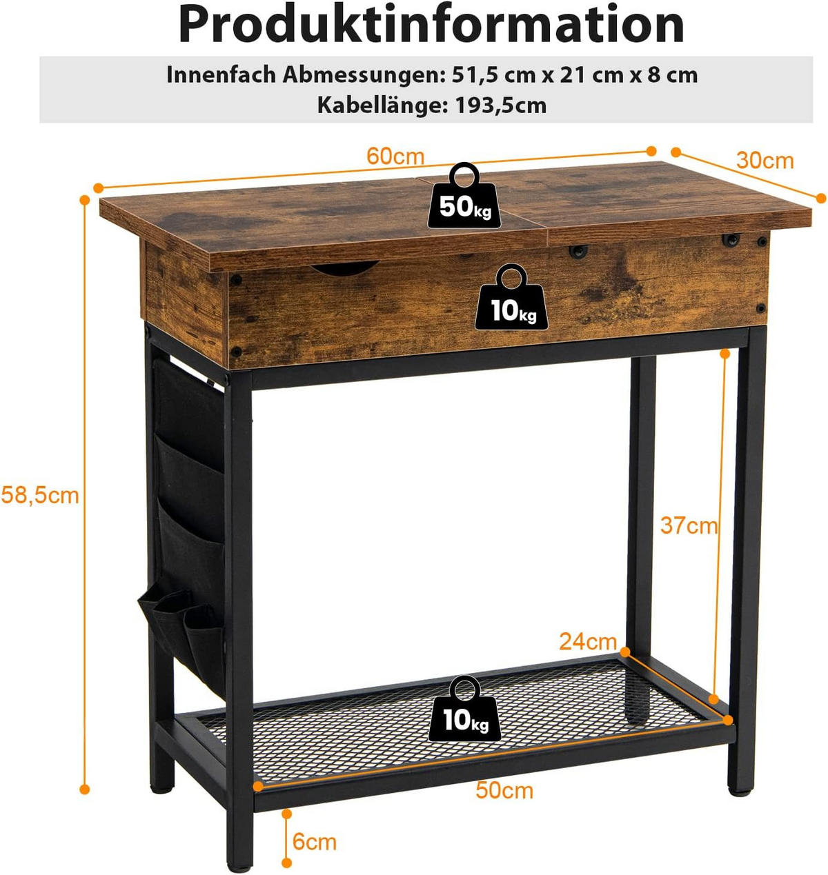 BEISTELLTISCH 59cm Braun - Braun, Holz (60/30/59cm) - COSTWAY
