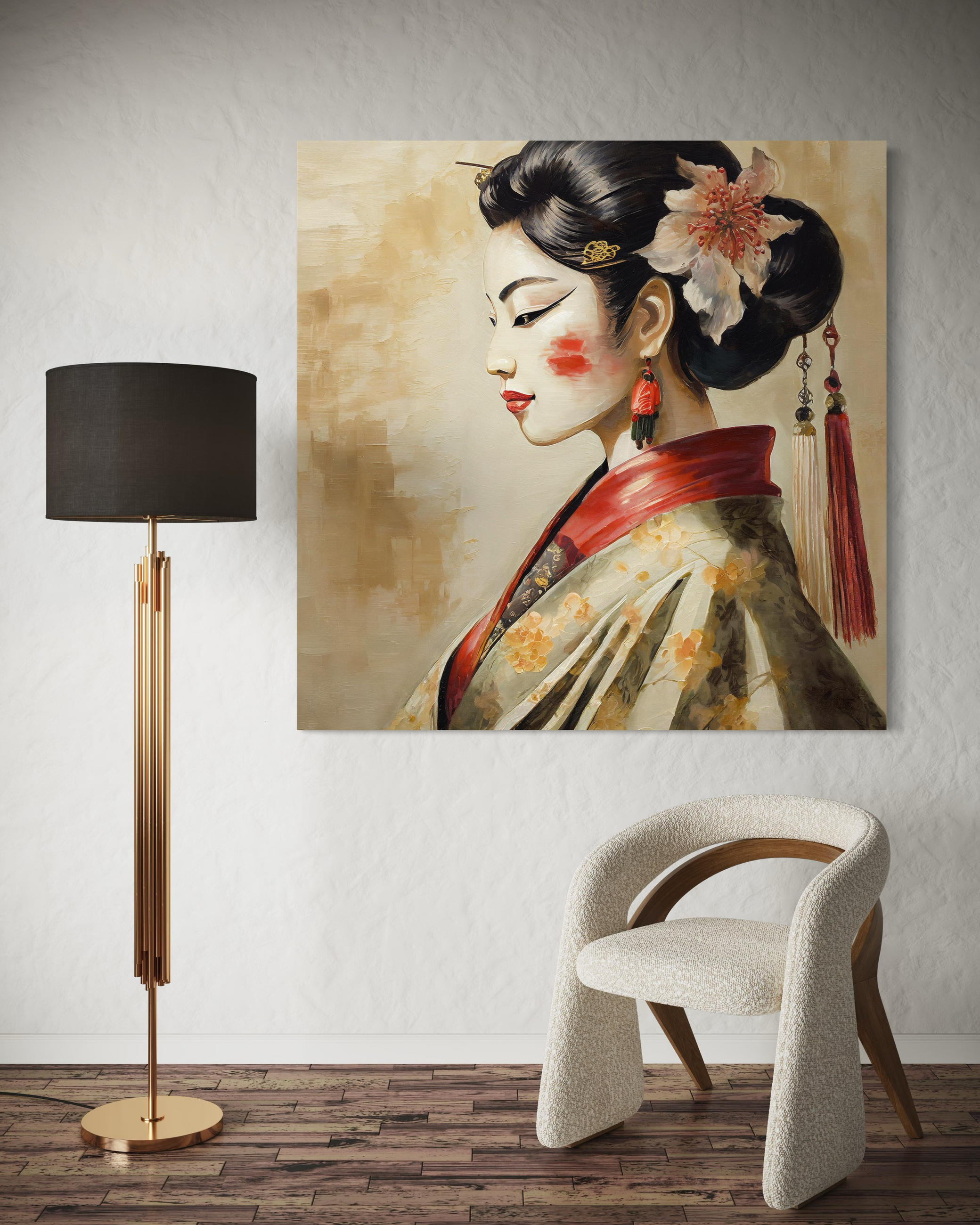 LEINWANDBILD, Japanisches Geisha Porträt 40x40cm - Beige, Textil (40/40cm) - Feeby
