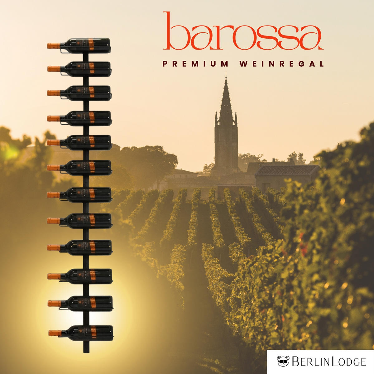 WEINREGAL Barossa Wandregal HxBxT 162x26x9,5 cm 12 Flaschen Schwarz - Schwarz, Metall (26/162/9.5cm) - BERLINLODGE