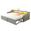 POLSTERBETT Ausziehbares Schlafsofa 90/200 cm mit LED-Licht und USB-Anschluss - Hellgrau, Textil (90/200cm) - OKWISH