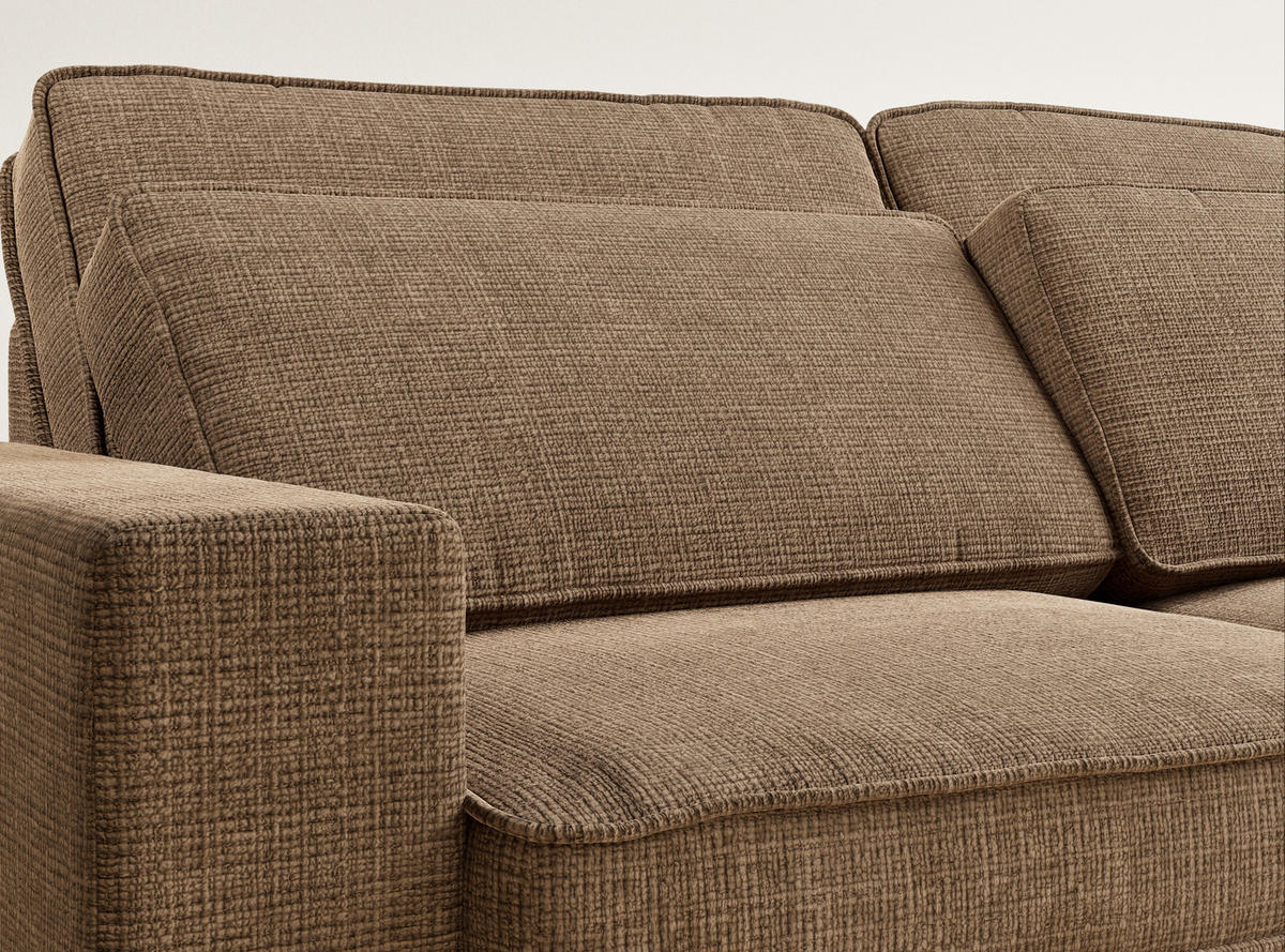 ECKSOFA Kirou Hellbraun Chenille-Stoff - Rechts Seite - Hellbraun/Schwarz, Holz/Holzwerkstoff (311/225cm) - Maison de Reve