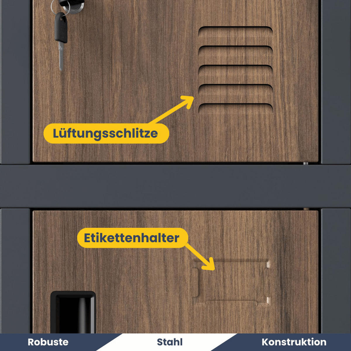 SCHLIESSFACHSCHRANK Spind TAMPA 20 Fächer172x136x45cm Anthrazit-Nussbaum - Anthrazit, Metall (136/172/45cm) - DELUKE