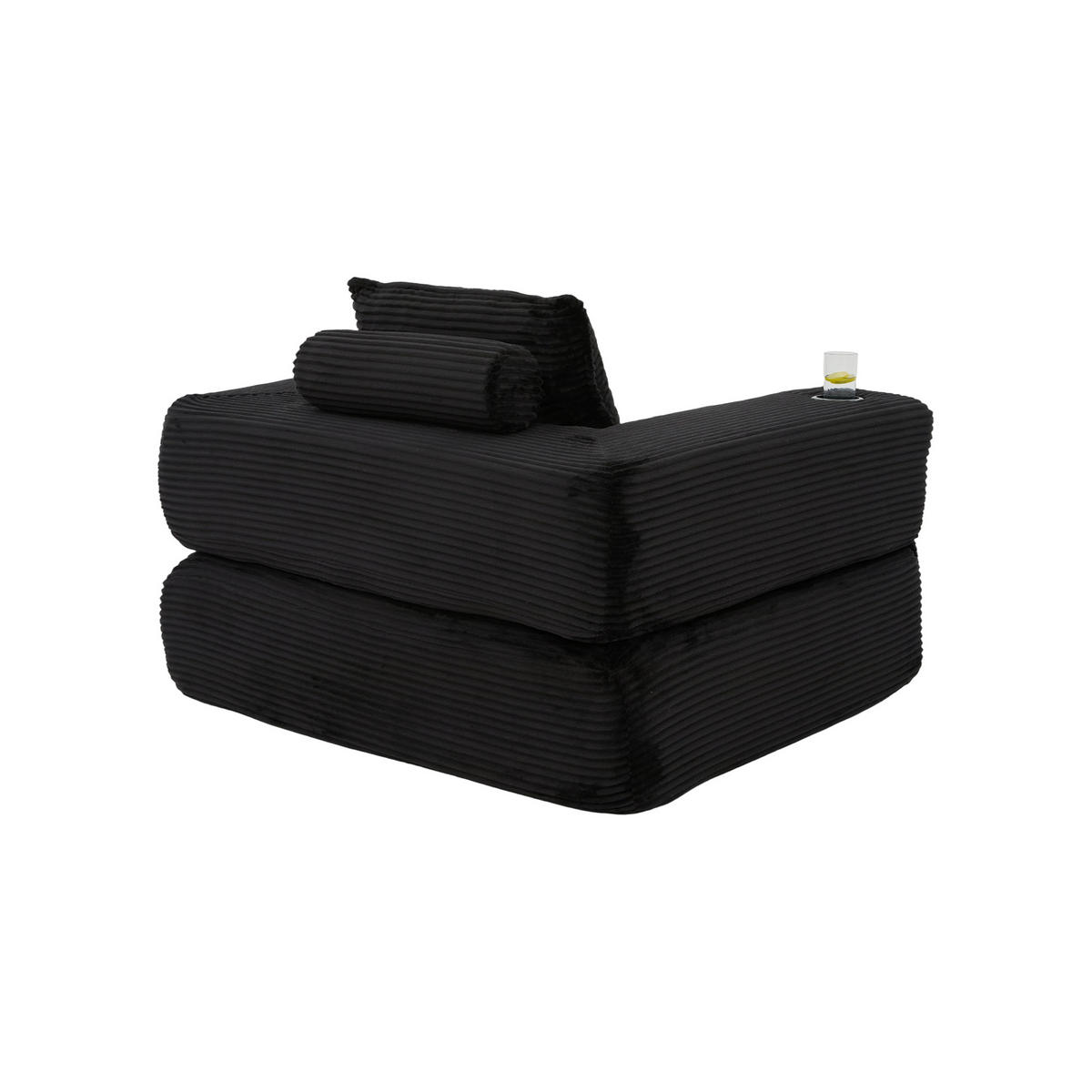 SCHLAFSOFA DE-33602 mit Federkern und Getränkehalter Schwarz - Schwarz, Textil (122/80/98cm) - ComfortXL