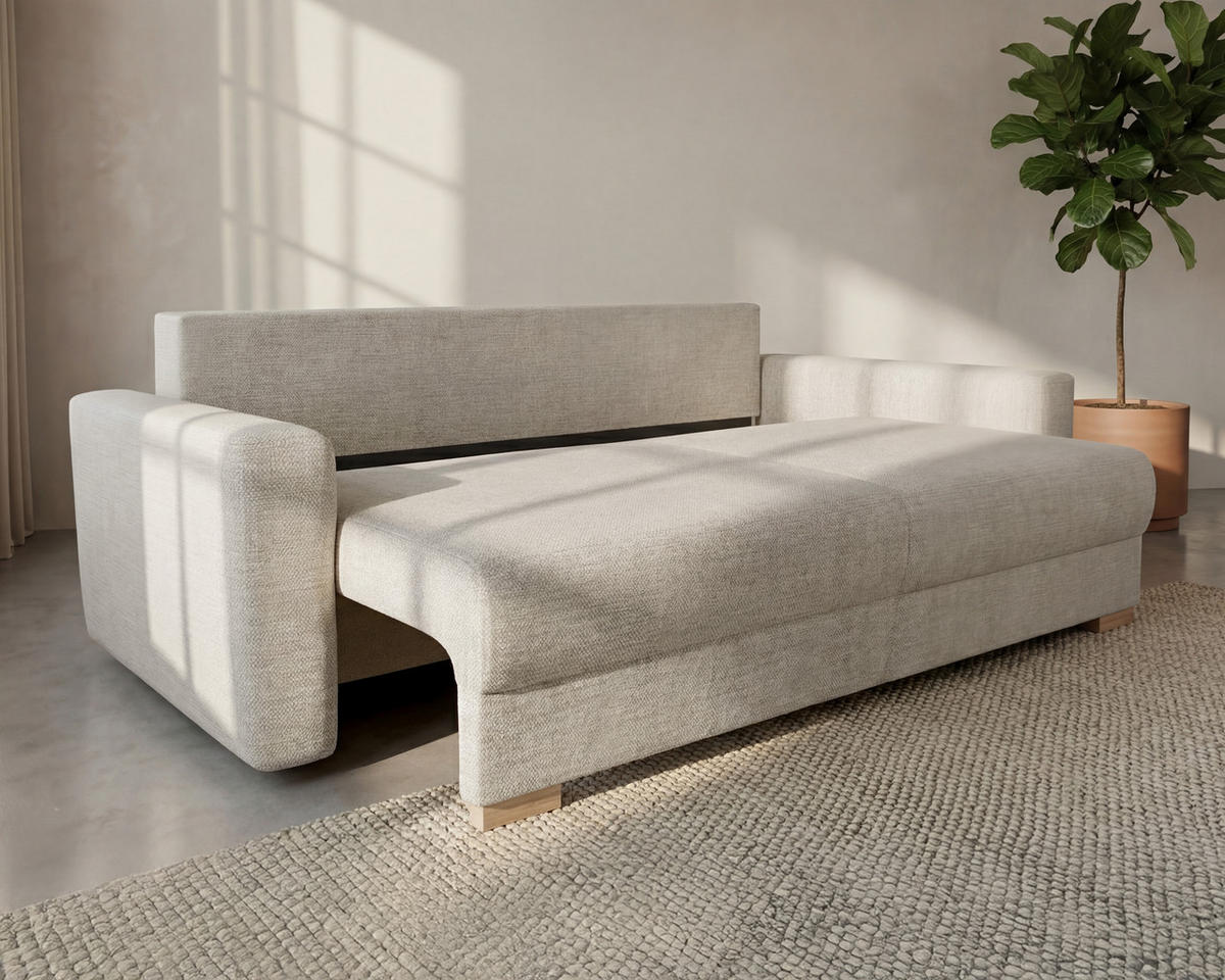3-SITZER-SCHLAFSOFA ELMA mit Bettfunktion, Beige - Beige, Holz (230/79/93cm) - Homesy