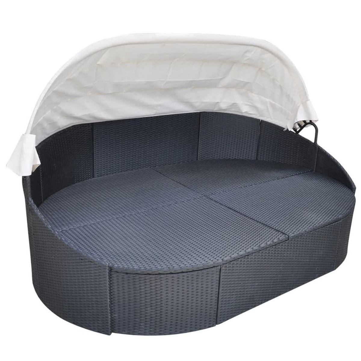 OUTDOOR-LOUNGEBETT Mit Dach Poly Rattan Schwarz - Creme/Schwarz, Kunststoff/Textil (230/80/145cm) - vidaXL