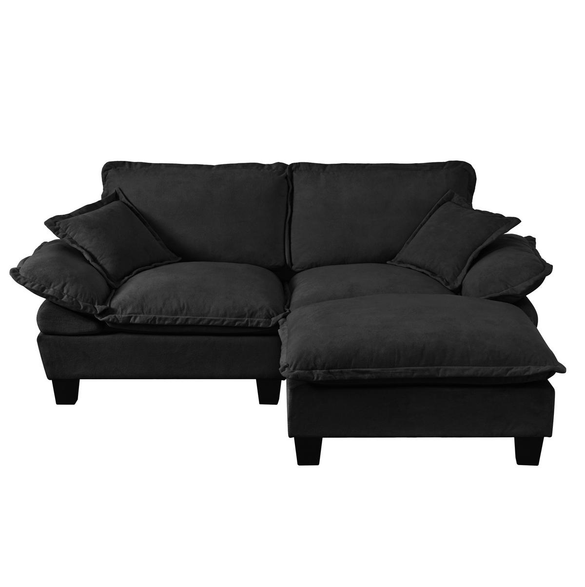 ECKSOFA 194/151/90 cm schwarz aus Chenille mit Ottomane und 2 Kissen - Schwarz, Textil (151/194cm) - OKWISH