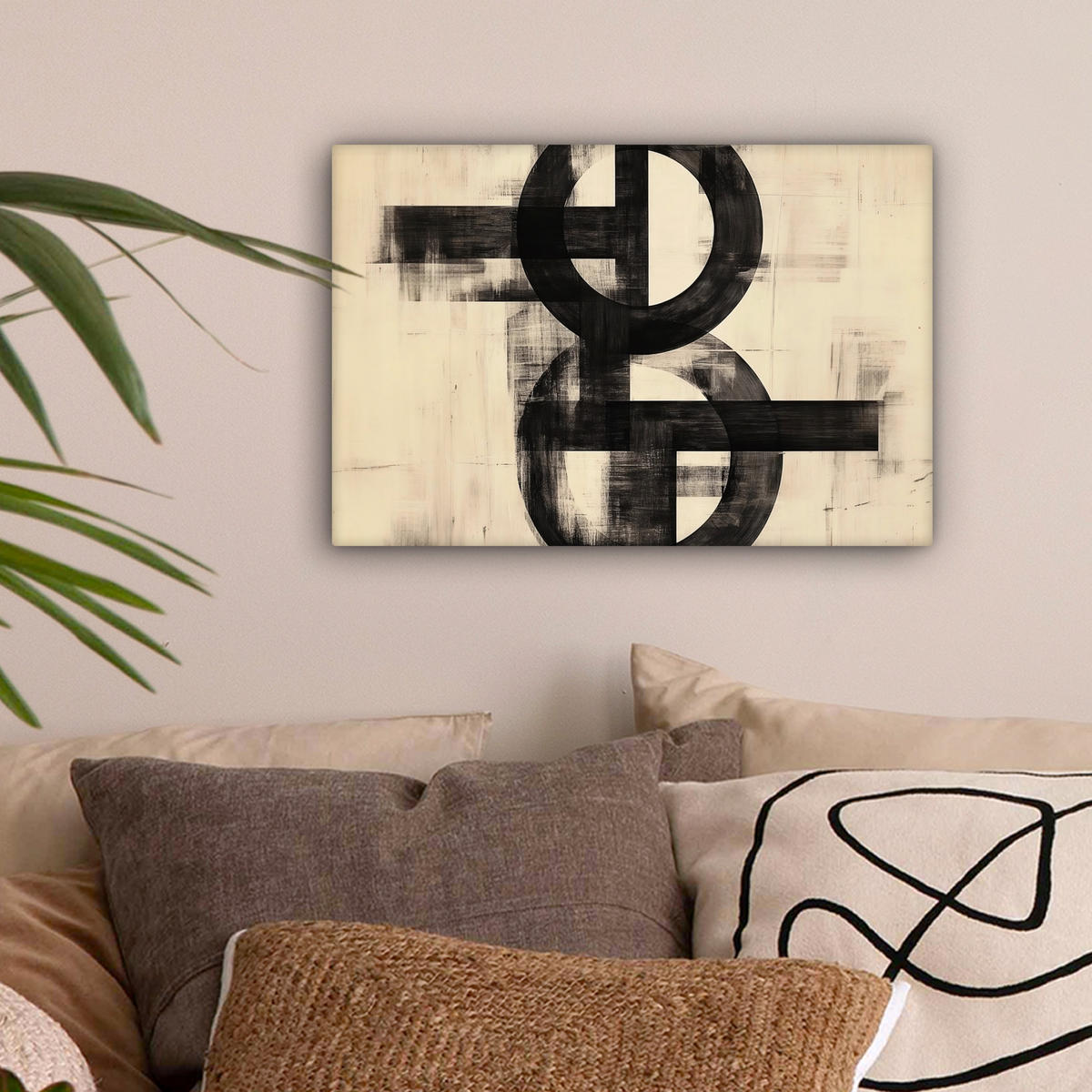 LEINWANDBILD Kreise - Balken - Schwarz - Abstrakt Deko Schlafzimmer 30x20 cm - Schwarz, Textil (30/20cm) - MuchoWow