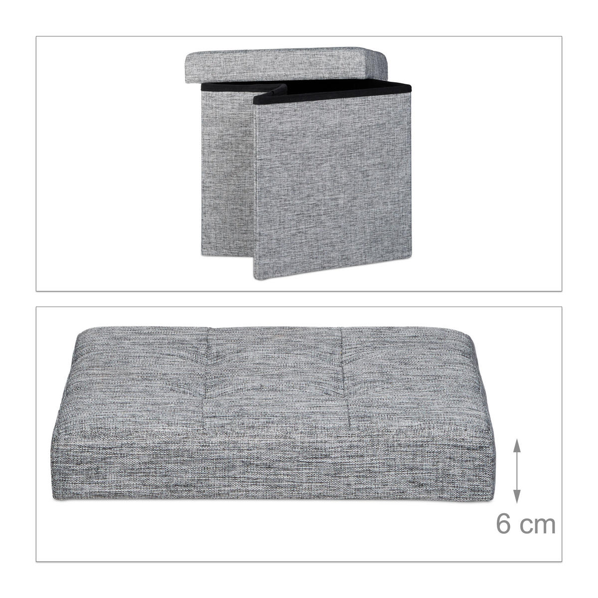 FALTBARER Sitzhocker - Grau, Holzwerkstoff/Textil (38/38/38cm) - Relaxdays