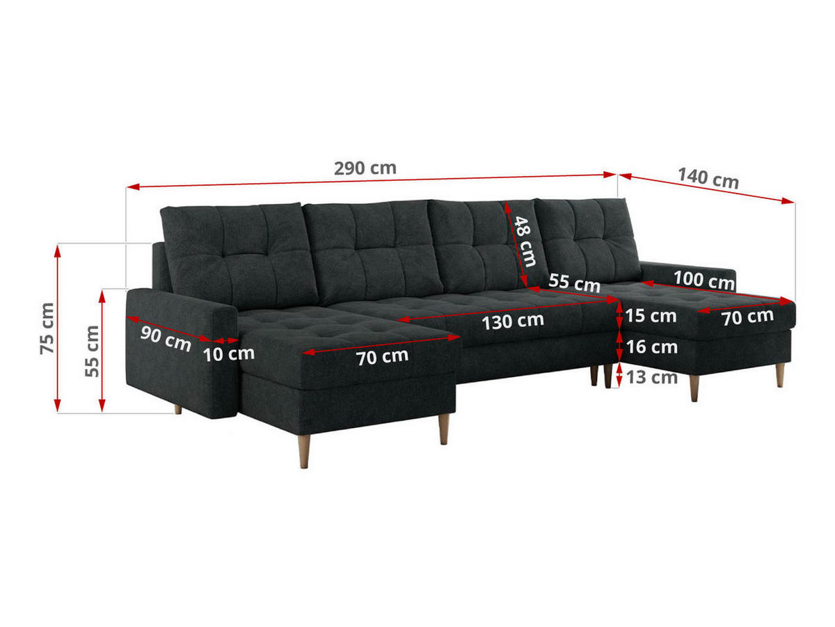 WOHNLANDSCHAFT Colin U Struktur Dunkelgrau - Dunkelgrau/Braun, Holz/Textil (290/75/140cm) - MKS