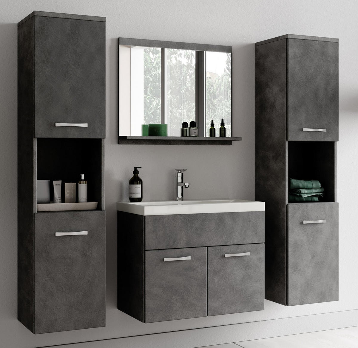 BADMÖBEL-SET Montreal 5 Teile Dunkel Grau - 60 x 35 x 51 cm - Grau, Holz (60/51/35cm) - Badplaats