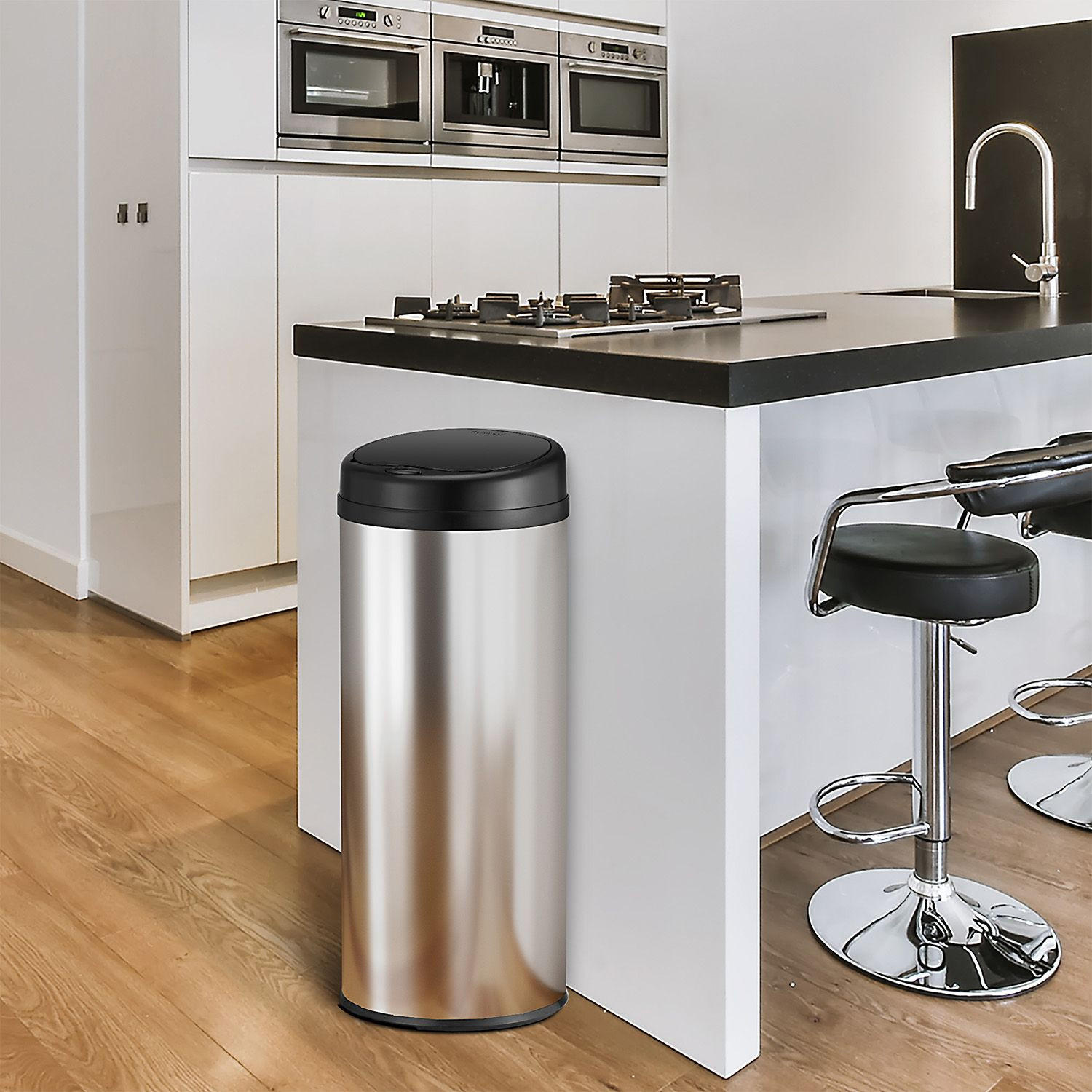 MÜLLEIMER rund 50L silber mit Sensor - Silberfarben, Metall (31/77/31cm) - Juskys