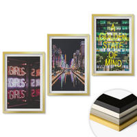 WANDBILDER 3er Set - 40x60 cm Goldrahmen - Neonlichter am Fluss bei Nacht - Goldfarben, Kunststoff (40/60cm) - ArtPrintCave