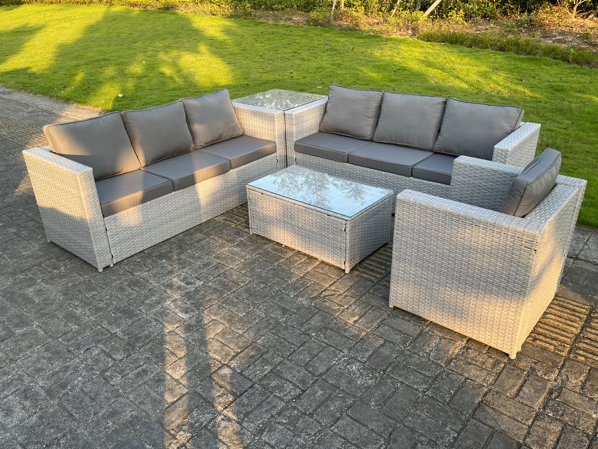 GARTENMÖBEL SET Polyrattan Helles Grau 7-Sitzer - Hellgrau, Metall - Fimous