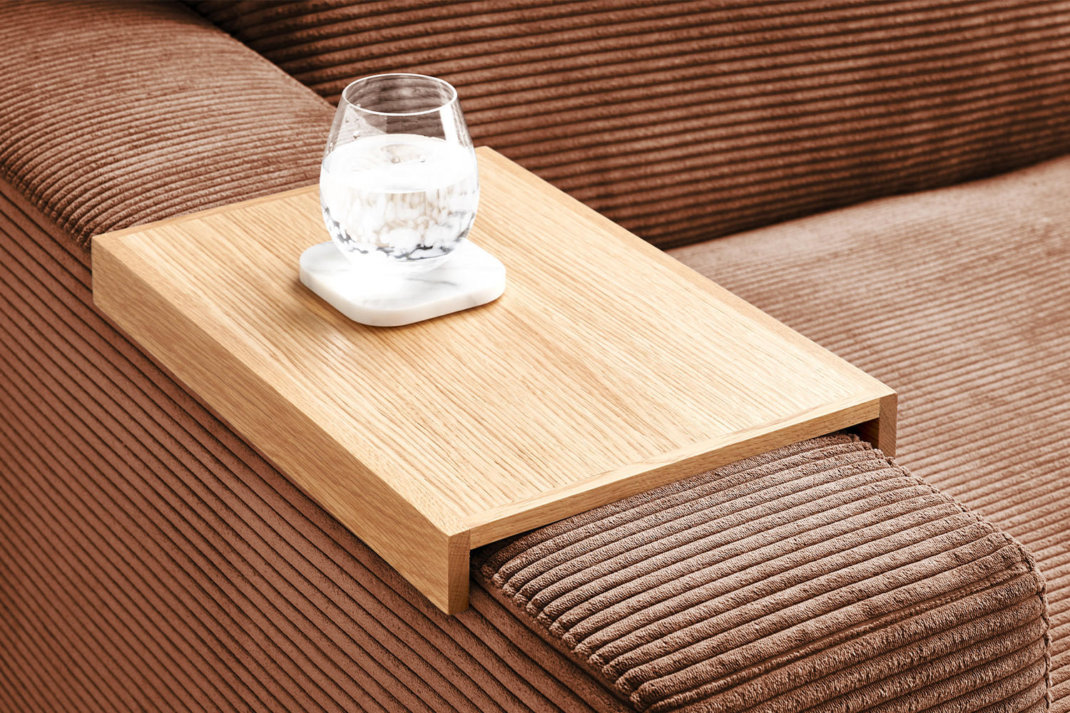 BIG SOFA MIT TABLETT NATUR MADELINE Braun Cord - Dunkelbraun/Schwarz, Kunststoff/Textil (290/85/170cm) - KAWOLA