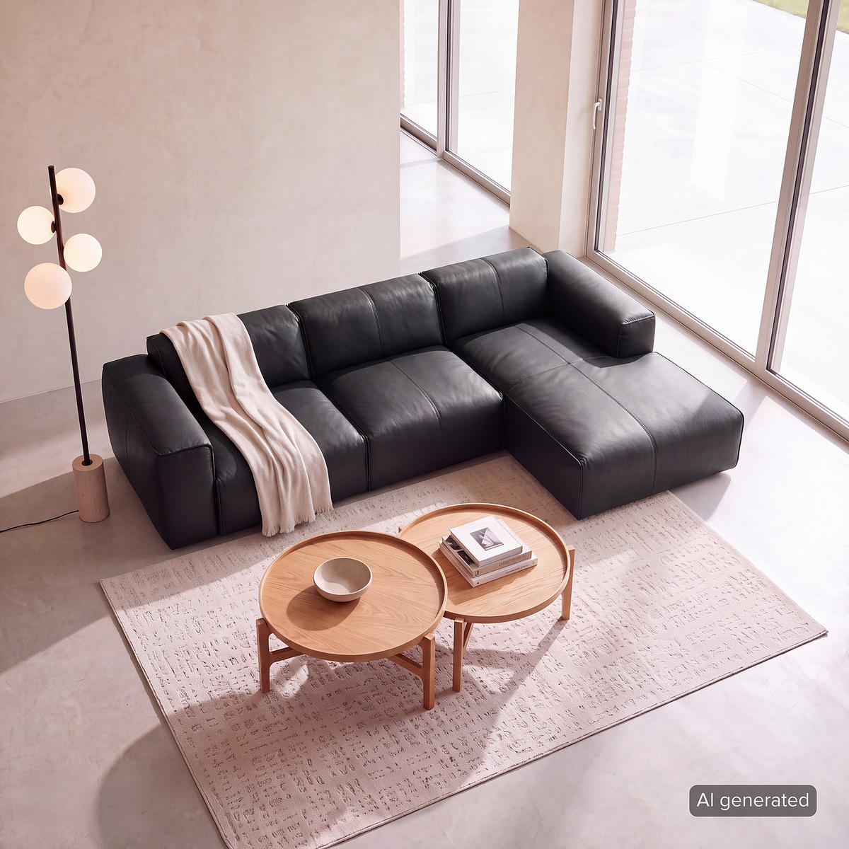 3-SITZER ECKSOFA mit Longchair - Schwarz, Leder/Kunststoff (284/173cm) - home24