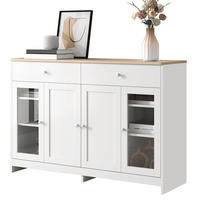 SIDEBOARD in Naturfarben und Weiß Kommode mit Glastüren für Wohnzimmer und Esszimmer, B120/T37/H80 cm - Weiß/Naturfarben, Glas/Holzwerkstoff (120/80/37cm) - STILVORA