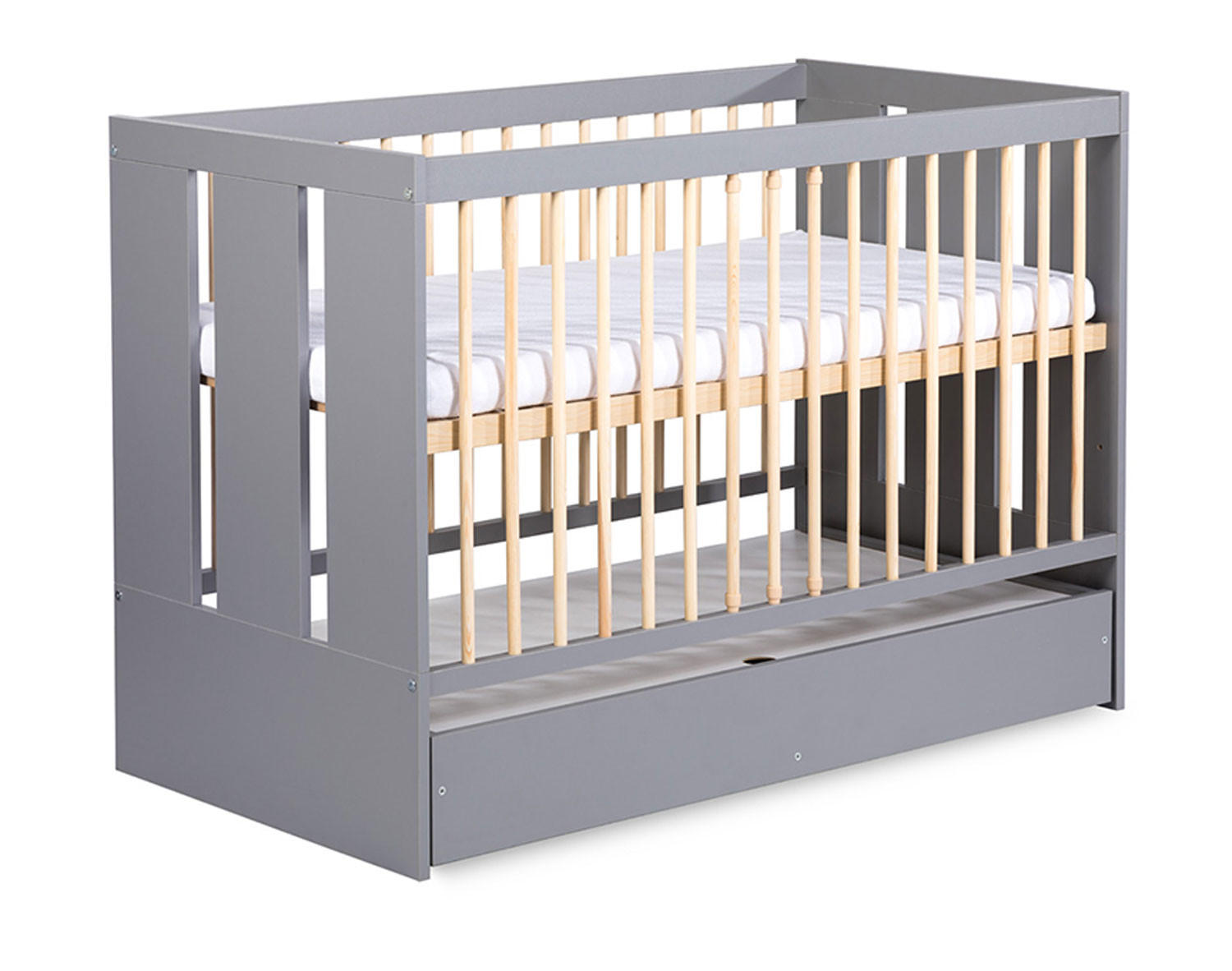 BABYBETT Pauline graphit / Kiefer / weiß 124 / 85 / 66cm - Grau/Kieferfarben, Holz/Holzwerkstoff (60/120cm) - Feldmann-Wohnen