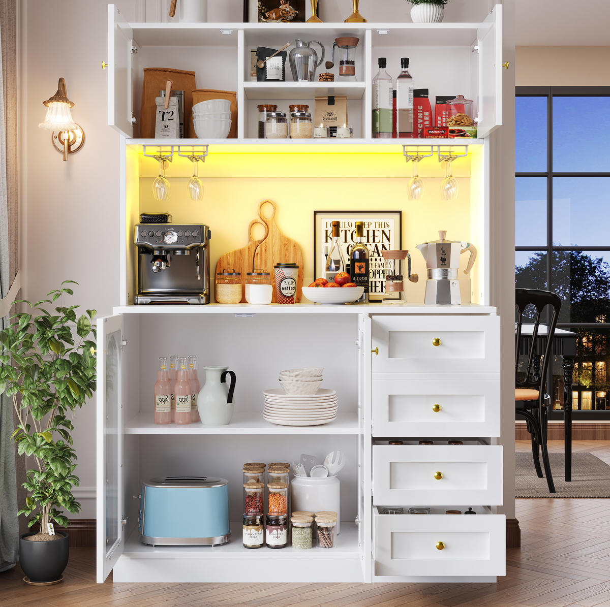 BUFFET 120/188/40 cm Weiß aus MDF mit LED-Lichtleiste - Weiß, Holzwerkstoff (40/188/120cm) - OKMYHOME