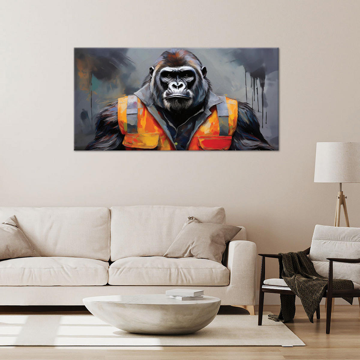 LEINWANDBILD Gorilla-Arbeiter-Abstraktion - Grau, Textil (80/40cm) - Feeby
