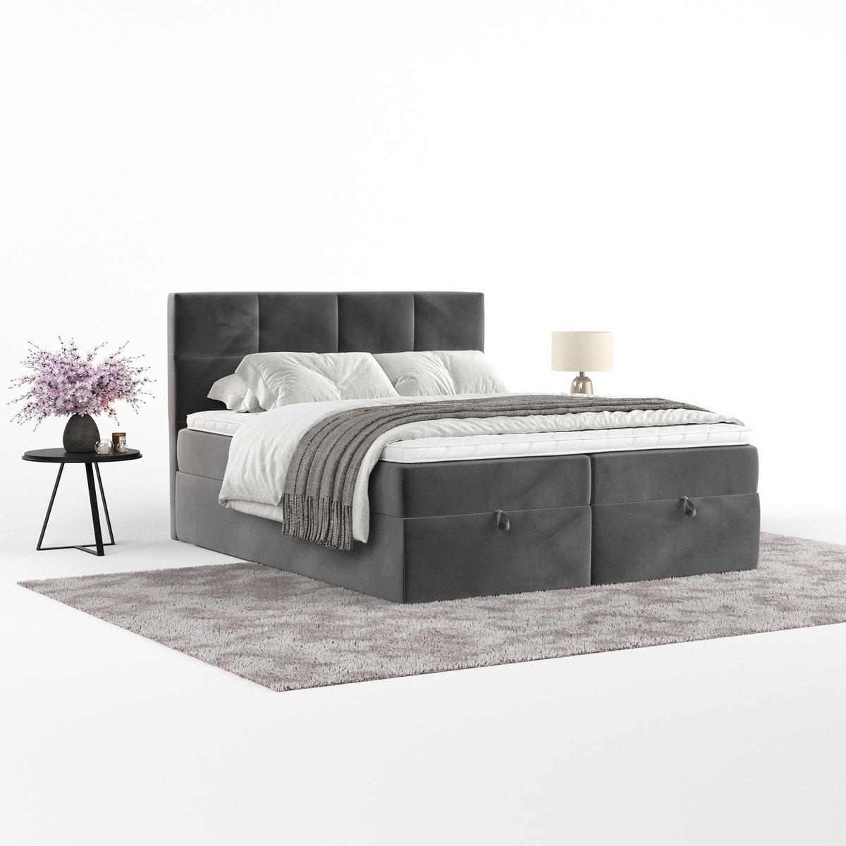 BOXBETT Velto 180/200 cm Grau im Kronos Stoff - Schwarz/Grau, Holz/Holzwerkstoff (180/200cm) - AltaBeds