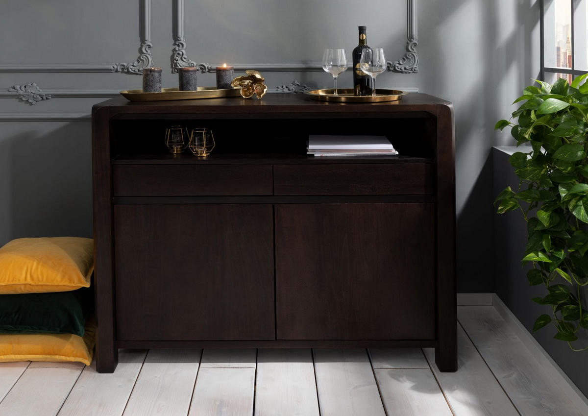 SIDEBOARD Akazie 120x45x100 tabak lackiert BUENO #4005 - Dunkelbraun, Holz (120/100/45cm) - Massivmoebel24