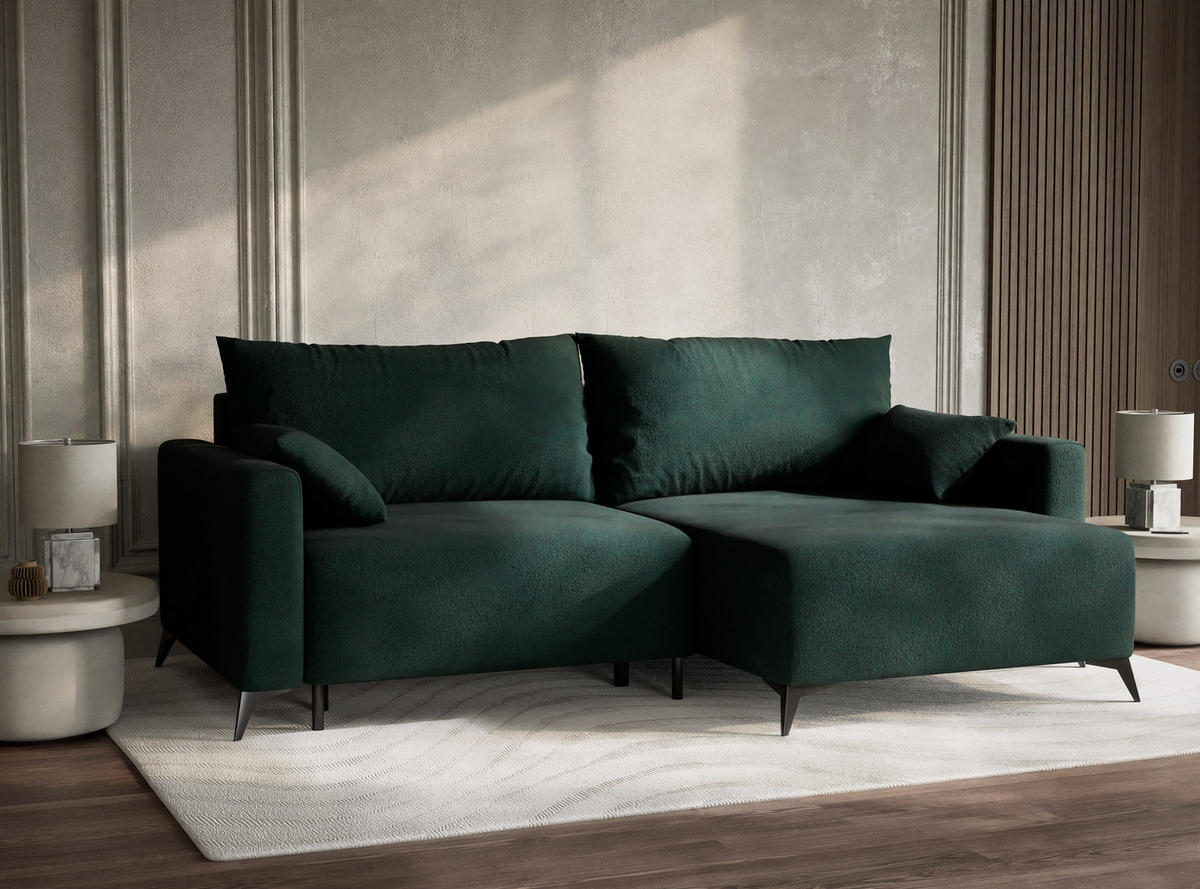 ECKSOFA MIT SCHLAFFUNKTION Leon Grün Webstoff - Schwarz/Grün, Holz/Holzwerkstoff (239/148cm) - Maison de Reve