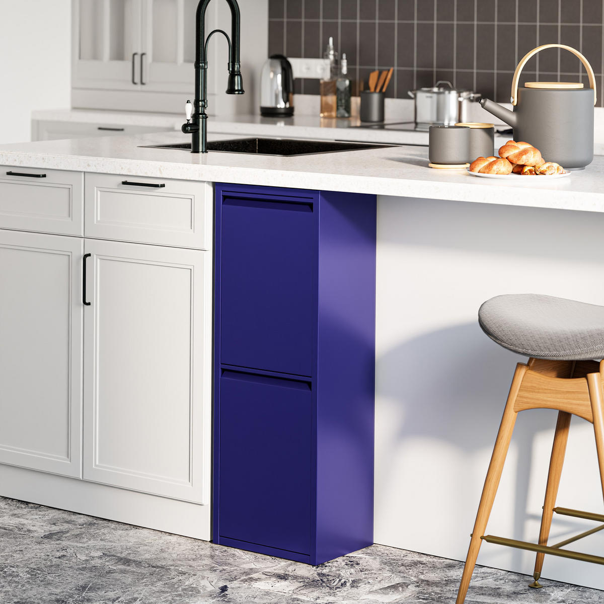 SKŘÍŇ NA ODPADKY Sollentuna - tmavě modrá, kov/plast (33/93/25cm) - [en.casa]