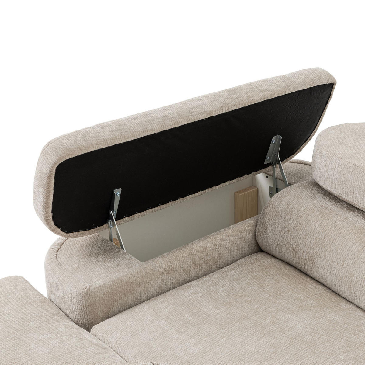 ECKSOFA LOVE L Links mit Schlaffunktion 124x210 Chenille Beige - Beige/Schwarz, Holz/Textil (205/284cm) - Muffo