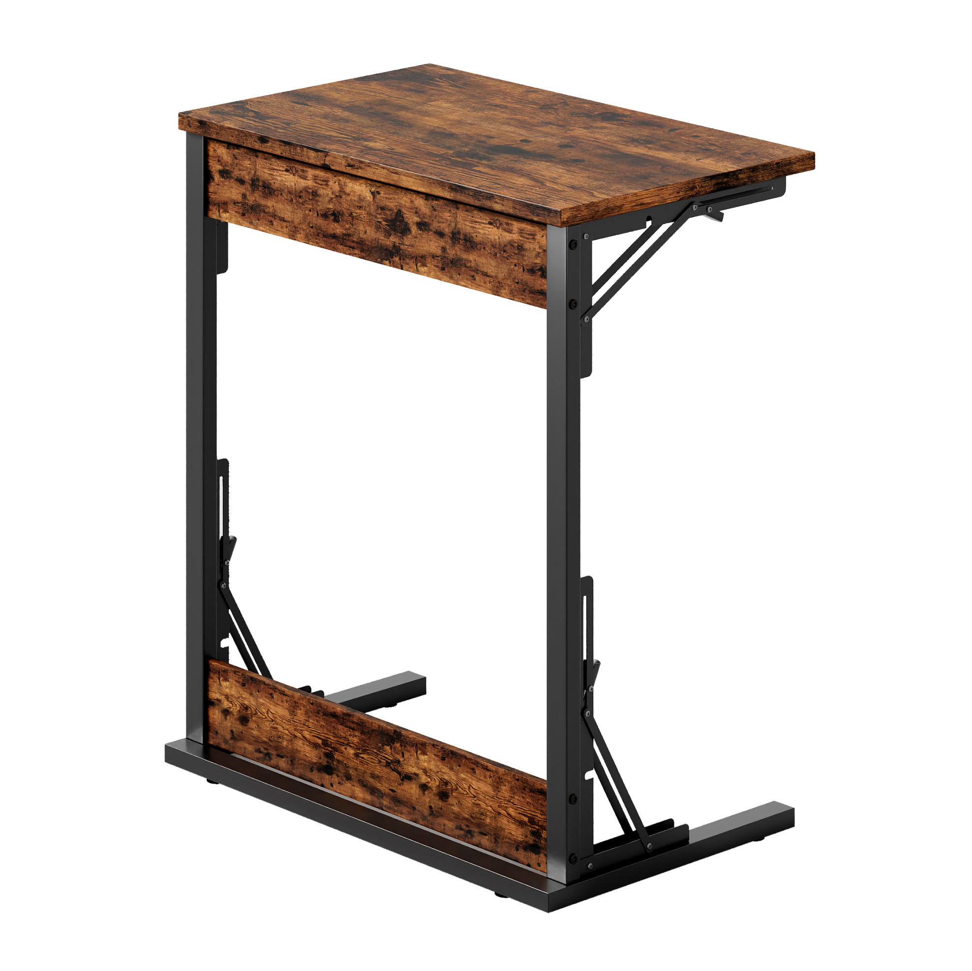 BEISTELLTISCH aus Metall und Holzwerkstoff 37x60x71 cm Rustikales Braun, klappbar mit verstellbaren Füßen - Braun, Holzwerkstoff (60/37/71cm) - Modfu