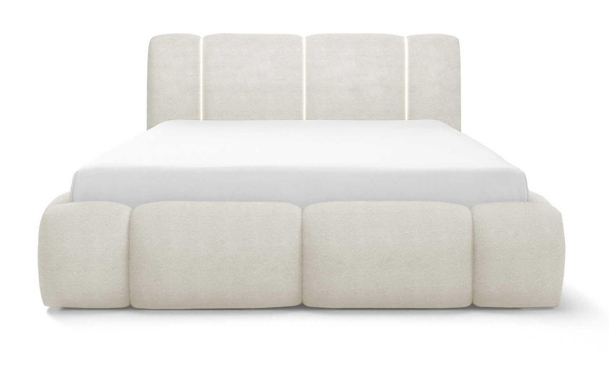 DOPPELBETT 140x200 Avelin mit Bettkasten, LED, Bouclé, Creme - Creme, Holz/Metall (140/200cm) - Emporius