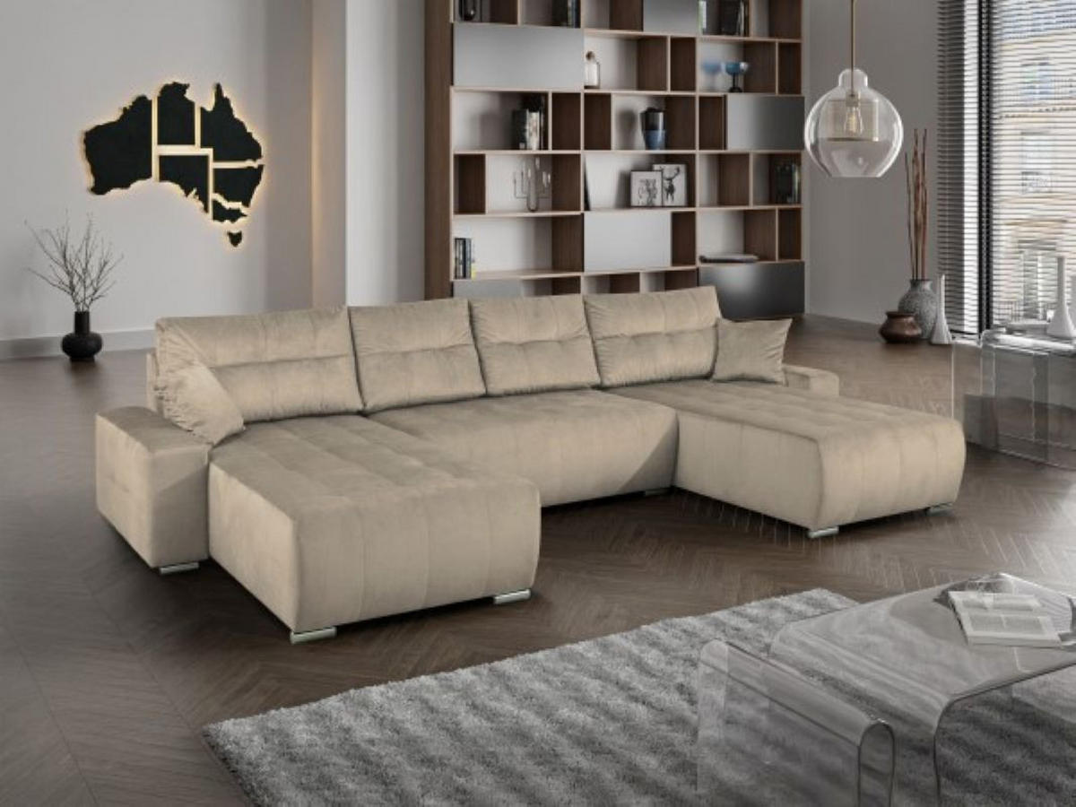 WOHNLANDSCHAFT Mediolan III U-Form, beige, mit Schlaffunktion und Bettkästen, 362 x 190 cm - Beige, Holz (362/95/190cm) - Margaret Hadas24