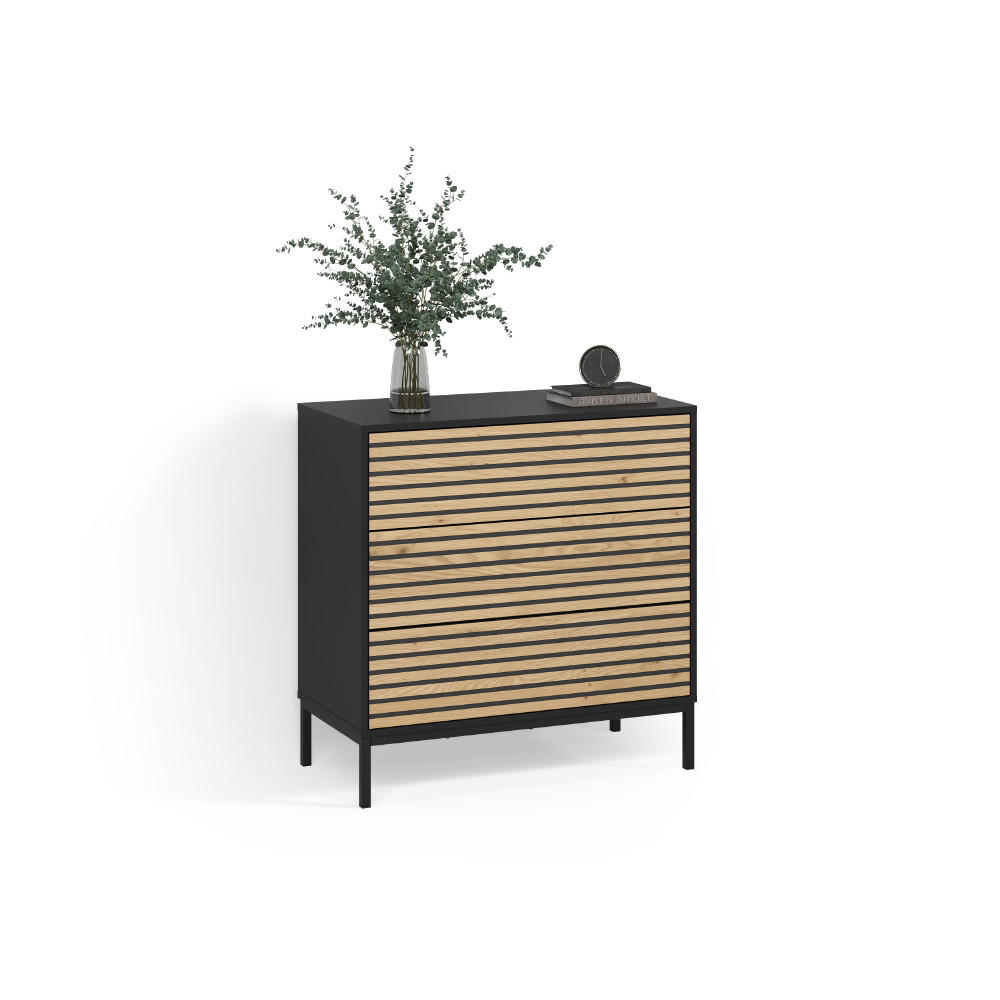 KOMODA Aterno Zlatý dub power/antracit 80 x 81.2 cm 2 zásuvky - medově dubová/antracitová, kompozitní dřevo (80/81.2/40cm) - Livinity®