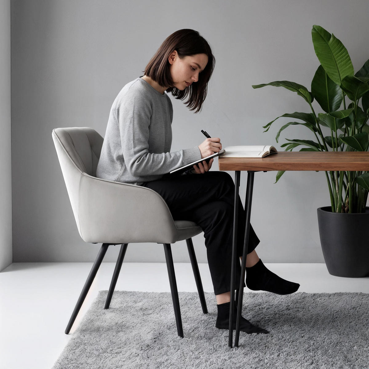 POLSTERSTUHL 4er Set, Metallbeine Grau, Schwarz 54,5/82,5/58 - Schwarz/Grau, Textil (55/83/58cm) - RAUMHIRSCH FURNITURE