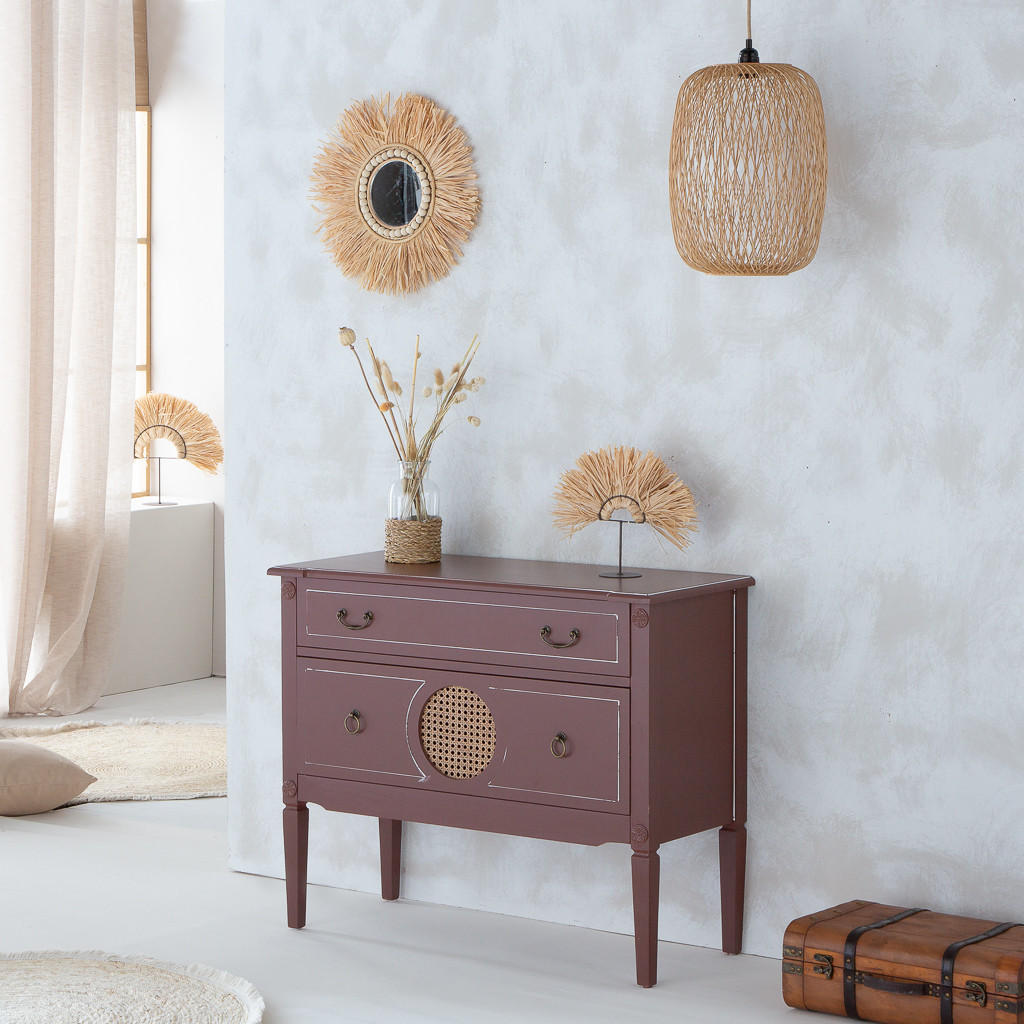 KOMMODE aus braunem Holz und Rattan, 88x38x72 cm - Braun, Holz (88/72/38cm) - Wanderlust