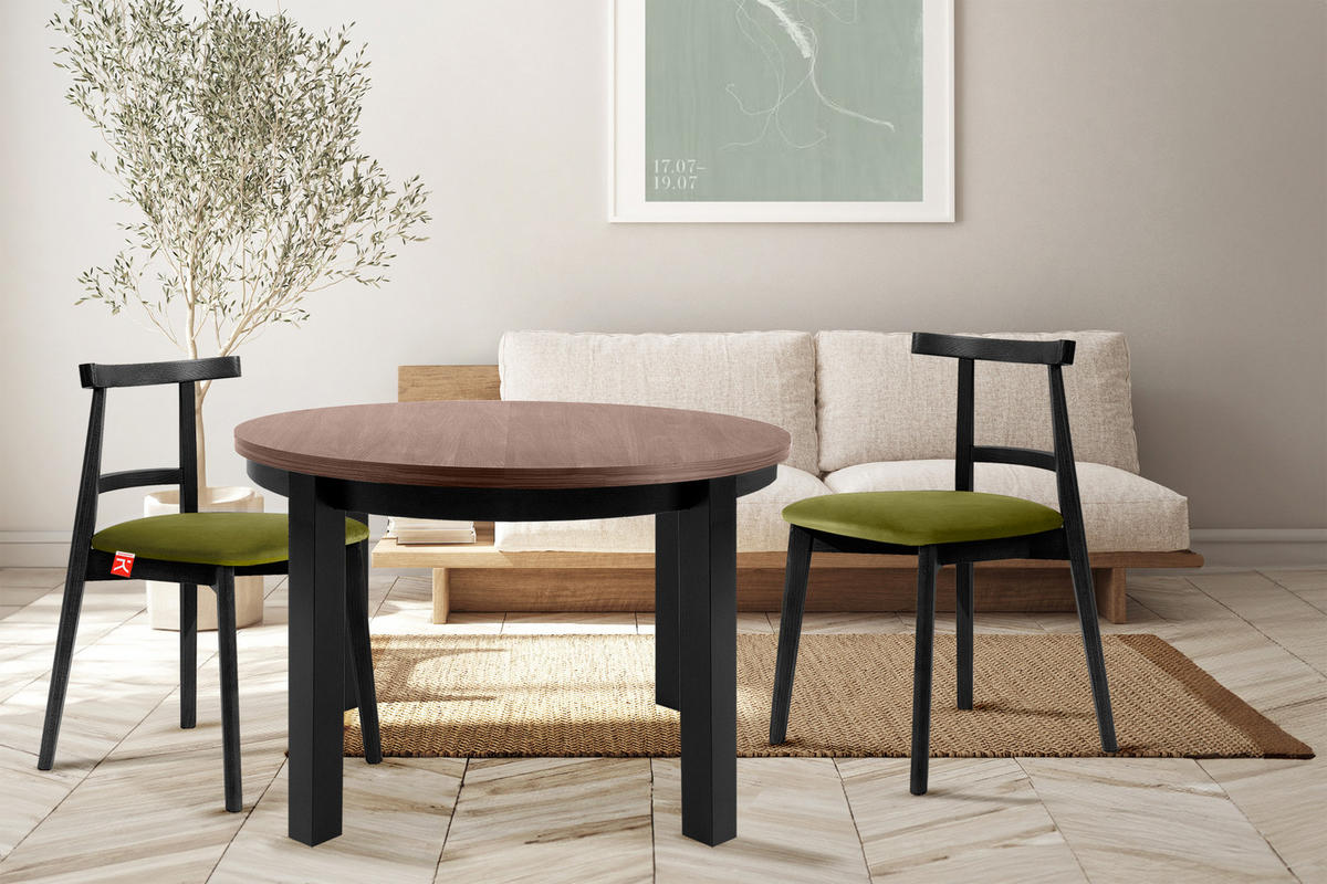 ESSTISCH BALTE Ausziehbar 100-140cm Rund, Walnuss mittel/schwarz - Walnussfarben/Schwarz, Holz (100/140/76cm) - KONSIMO®