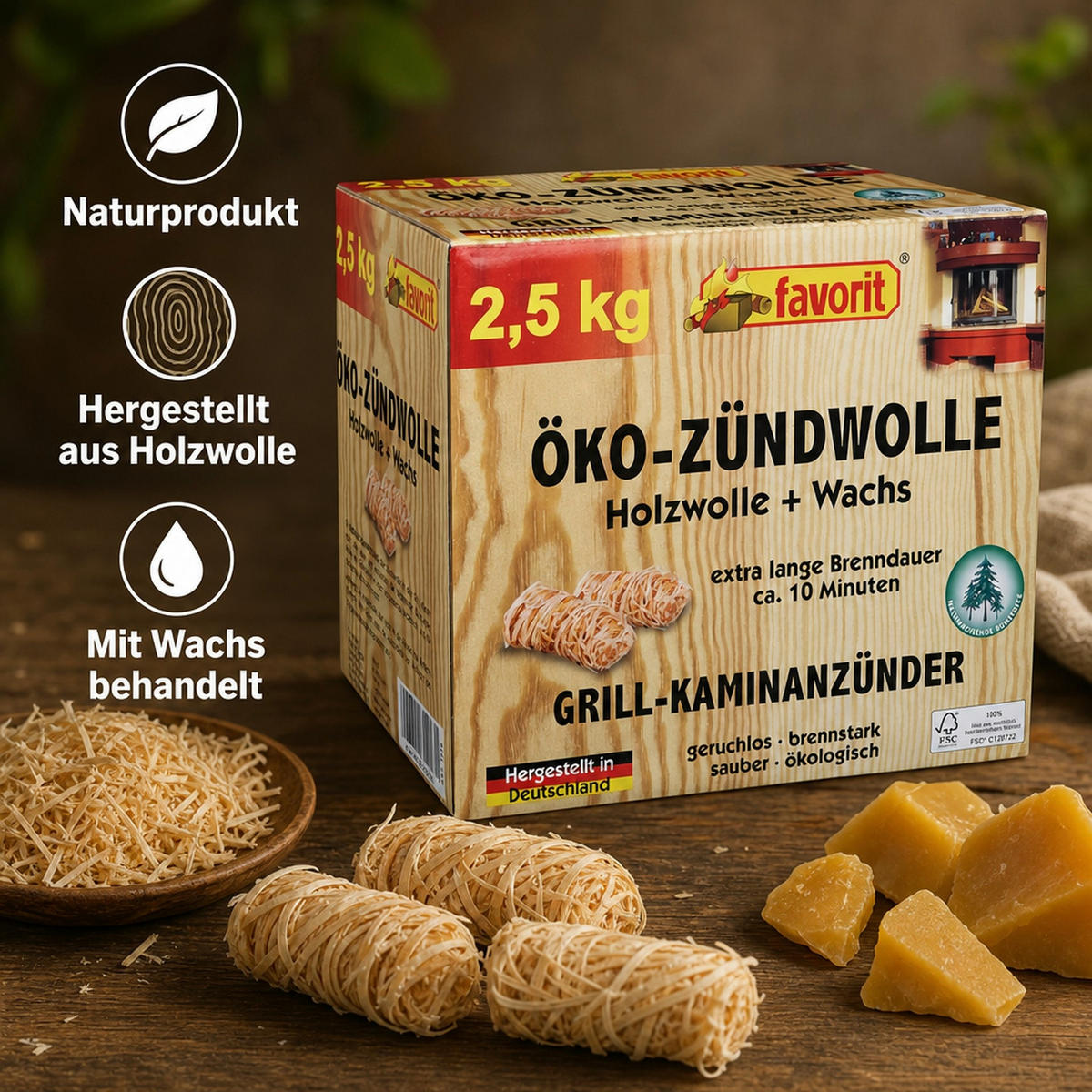 ÖKO-ZÜNDWOLLE - Naturfarben, Naturmaterialien (20/25/30cm) - Westfalia