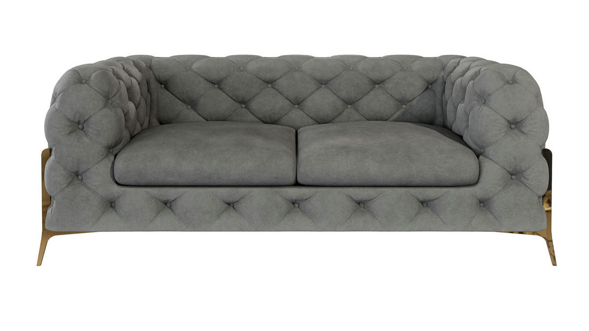 SITZGARNITUR 3+2+1 Chesterfield Lexi Grau Samt - Goldfarben/Grau, Holz/Textil (243/75/100cm) - S-Style Möbel