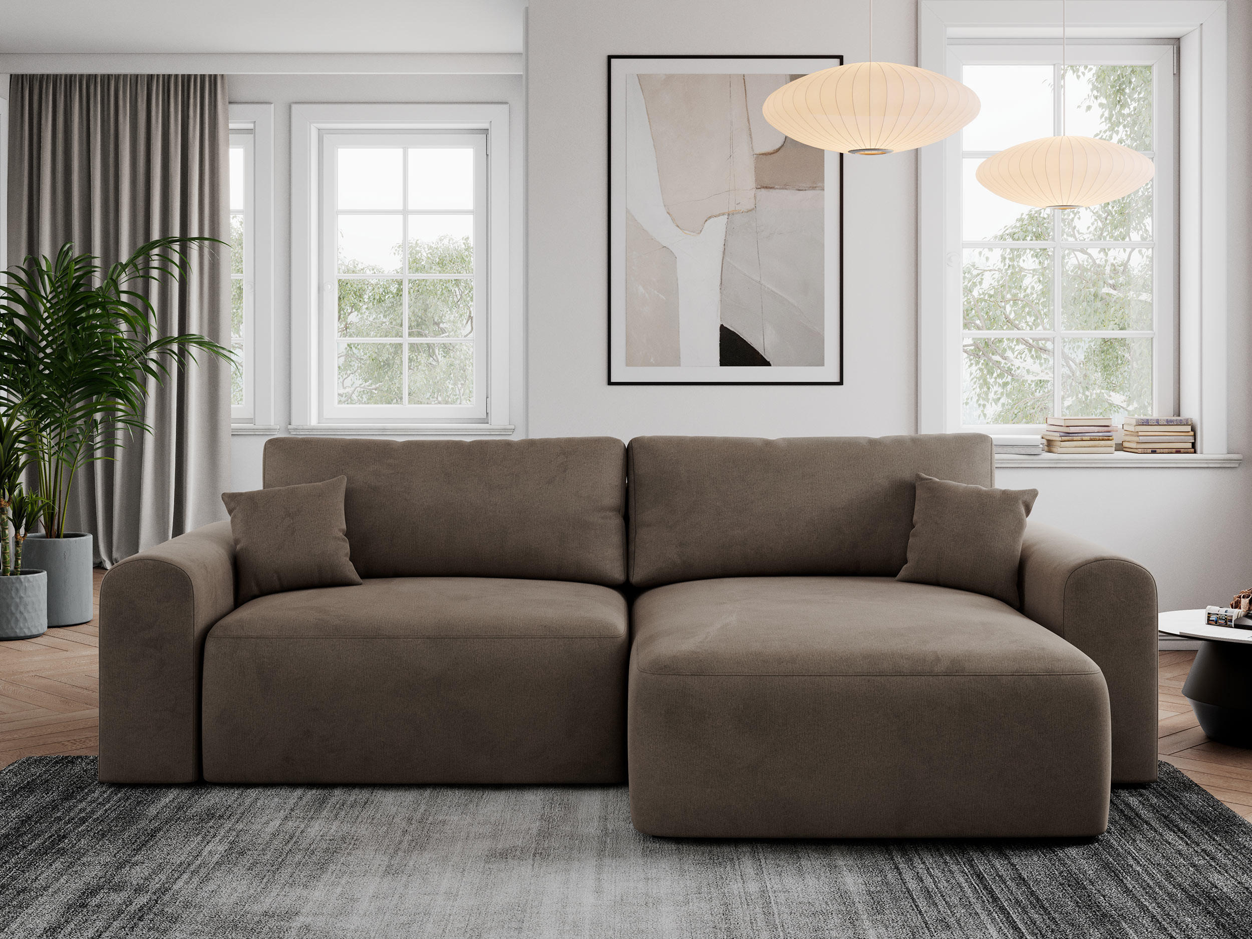ECKSOFA NELSON Braun Velvet - Schwarz/Braun, Kunststoff/Textil (274/152cm) - MKS