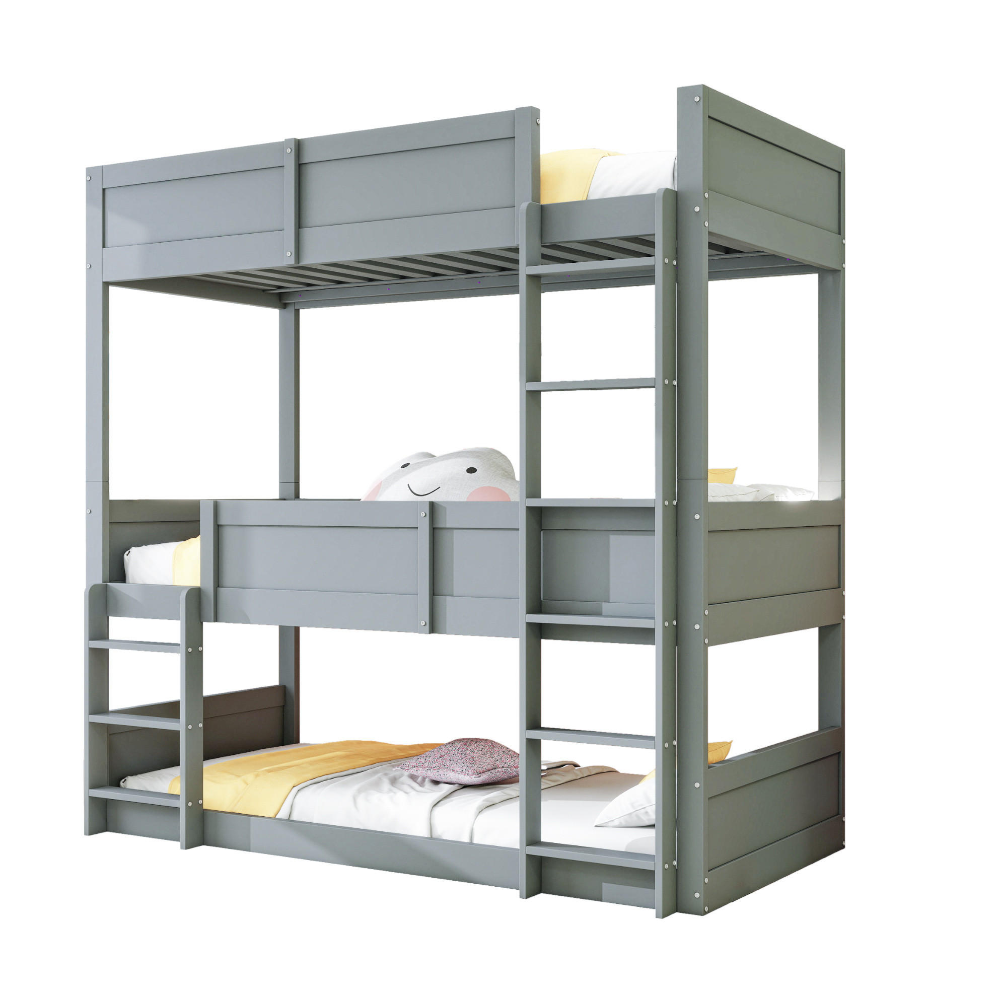 KINDERBETT 90/200 cm aus Kiefer mit 3 Schlafplätzen Grau - Grau, Holz (90/200cm) - Modenvie