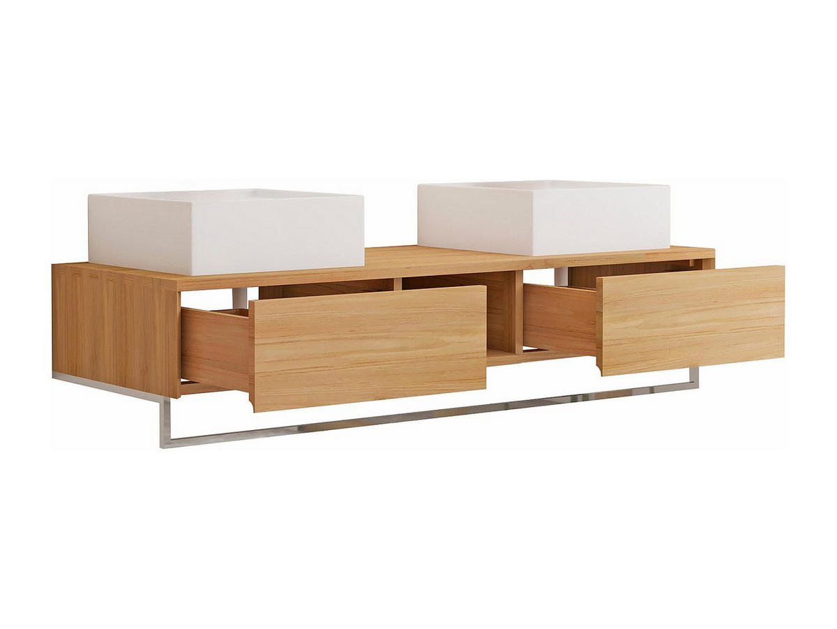 DOPPELWASCHTISCH - 140 cmcm x 50 cmcm - Holz, Platte - Naturfarben Hell - KUPANG - Naturfarben, Holz (140/32/50cm) - Vente-Unique