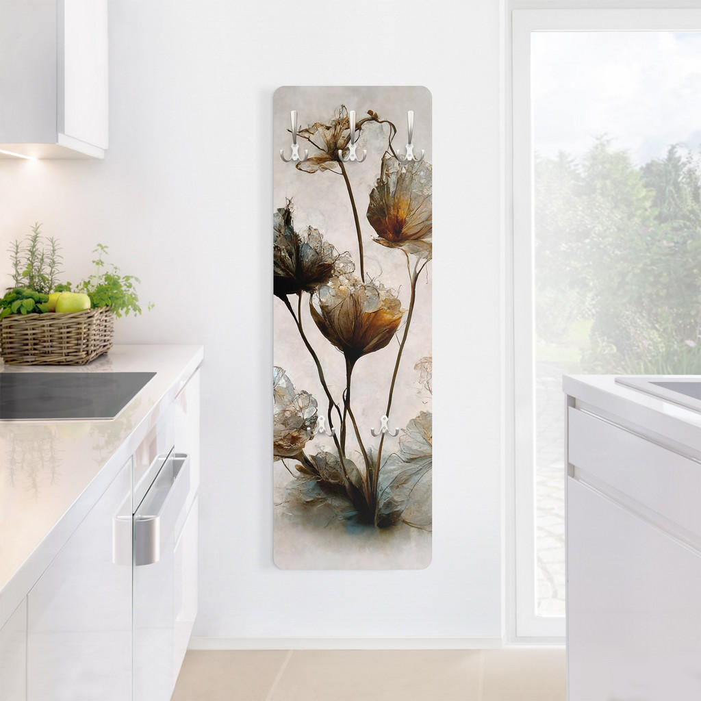 Thumbnail - Bilderwelten Wandgarderobe, Beige, Holzwerkstoff, Floral, Rechteckig, 34x105x1.6 cm, Garderobe, Garderobenleisten & Gard...