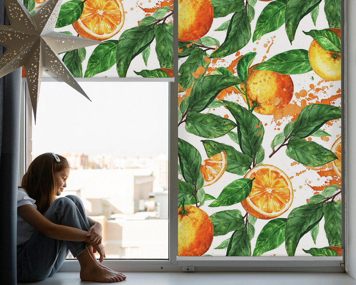 VNÚTORNÁ roleta - okenná roleta - roleta - 100x100 cm - Pomaranče a listy - oranžová, plast (100/100/0.5cm) - TULUP