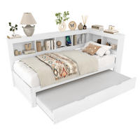 MULTIFUNKTIONSBETT 90/200 cm mit ausziehbarem Rollbett und 2 USB-Anschlüssen Weiß - Weiß, Holz (90/200cm) - OKWISH