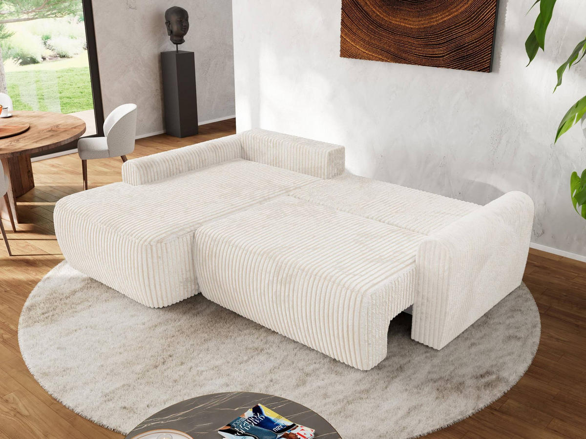 ECKSCHLAFSOFA CUBO L Creme Cord - links - Creme/Schwarz, Kunststoff/Textil (273/187cm) - MKS