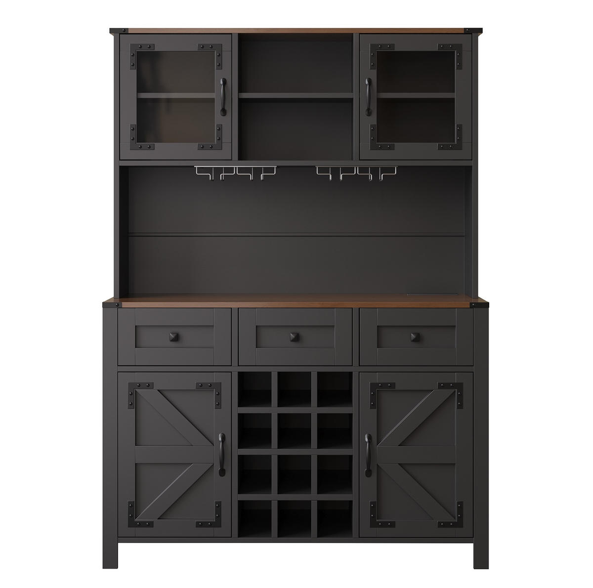 BUFFET 120/40/170 cm schwarz aus MDF und Glas mit LED - Schwarz, Holzwerkstoff (120/170/40cm) - OKWISH